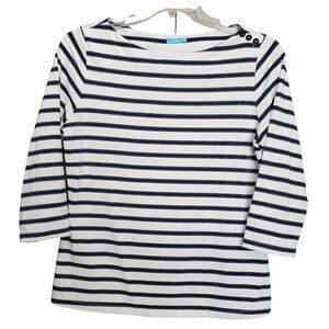 J McLaughlin Catalina Cloth Shimmer Stripe Boat Neck Button-Accent Top Size L